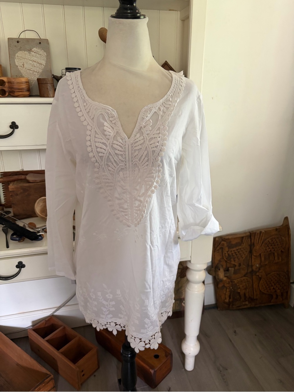 Apanage White Embroidered V-Neck Tunic